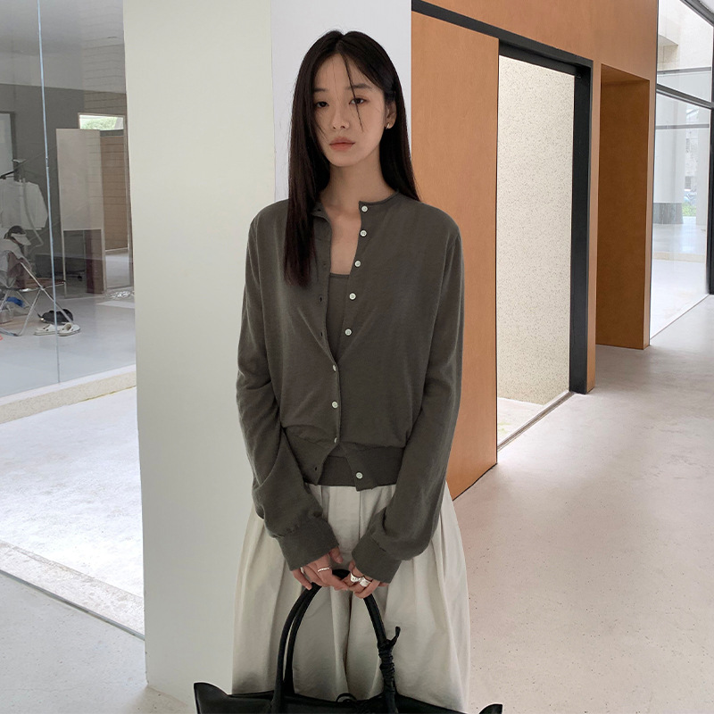 日系设计师topwhit 韩系简约色吊带针织开衫两件套上衣女秋季新款