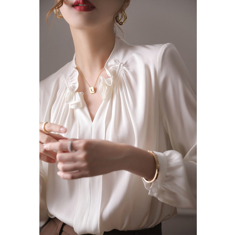 日系设计师TopWhit白色真丝上衣女设计感小众早秋新款长袖法式