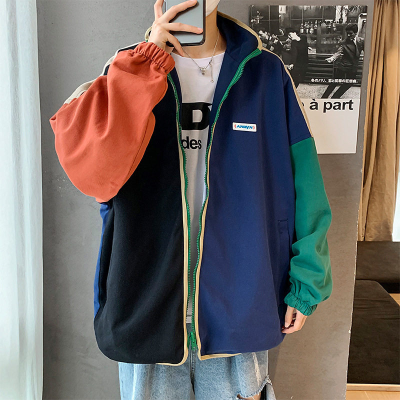 cherry kitty春秋港风ins两面穿拼接外套男生宽松青年潮流百搭