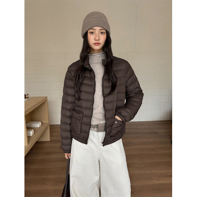 日系设计师topwhit 保暖白鸭绒百搭羽绒服女冬季新款休闲立领轻便