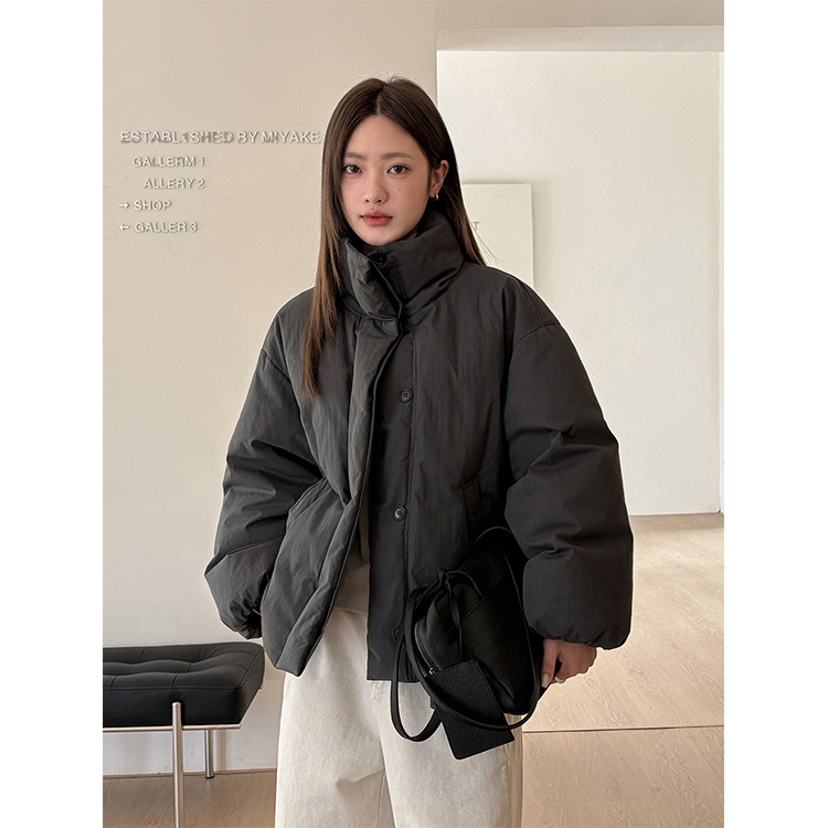 日系设计师topwhit 通勤简约保暖加厚立领蓬松羽绒服女冬季新款