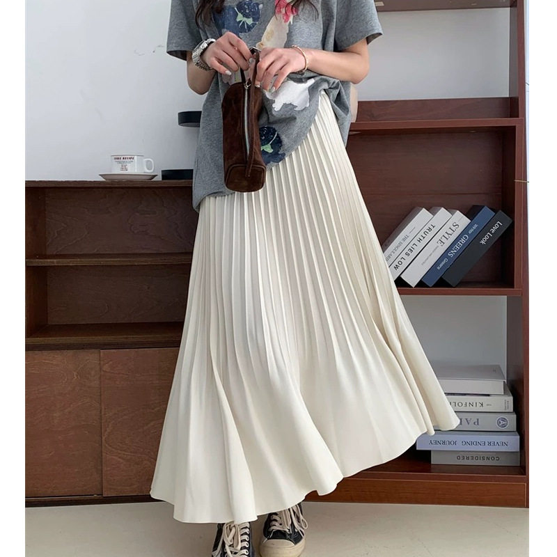 日系设计师topwhit醋酸缎面灵动半身裙松紧高腰a字风琴褶皱