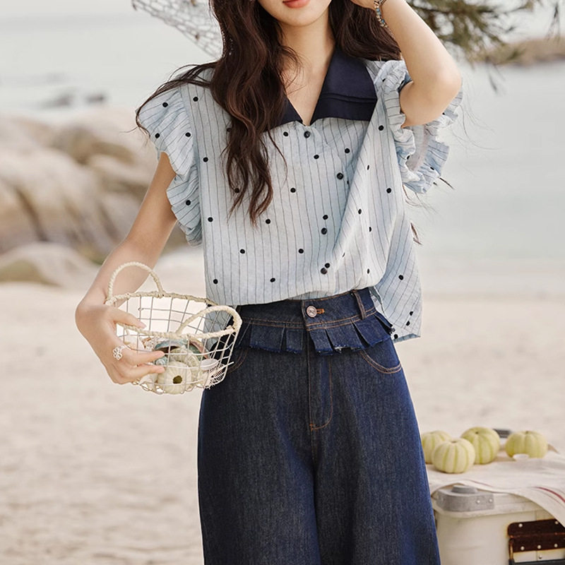 日系设计师topwhit波点刺绣衬衫女夏显瘦上衣设计感独特别致短袖