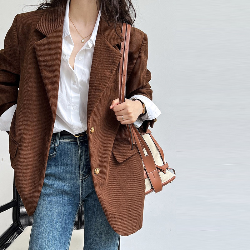 日系设计师topwhit美拉德复古重工灯芯绒休闲西装外套早秋年新款