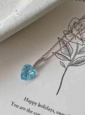 日系设计师topwhits银蓝锆心形项链女日系复古高级感小众设计锁骨