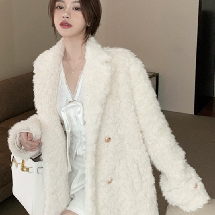 日本cherry kitty韩系chic羊羔绒外套女高级感复古毛毛大衣小