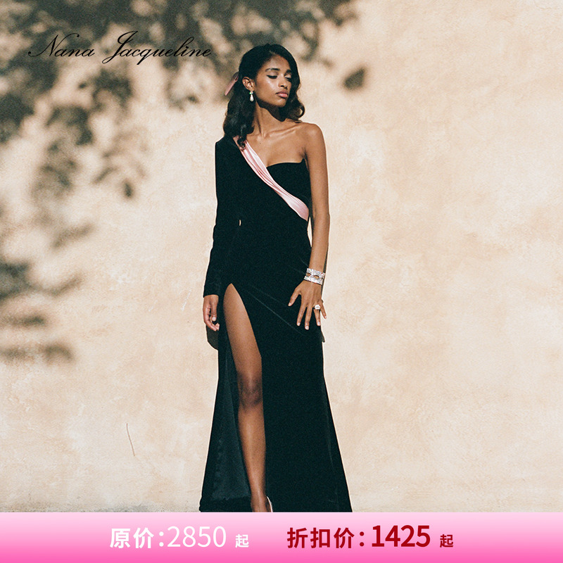 NanaJacqueline连衣裙单肩丝绒