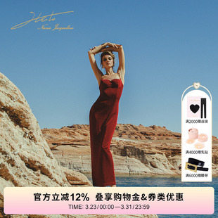 NanaJacqueline吊带连衣裙定制金属环长裙女复古千金 戚薇同款