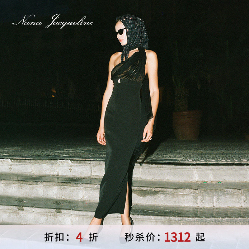[甄选4折]NanaJacqueline斜肩连衣裙蝴蝶结弹力长裙绝美生日礼裙