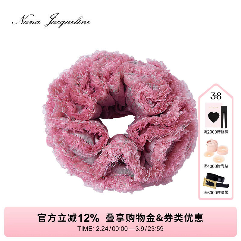 NanaJacqueline弹力缎面雪纺花朵发圈女新款气质减龄百搭发饰头饰