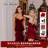 NanaJacqueline丝绒蝴蝶结鱼尾连衣裙女高级感晚宴小礼服新年战袍