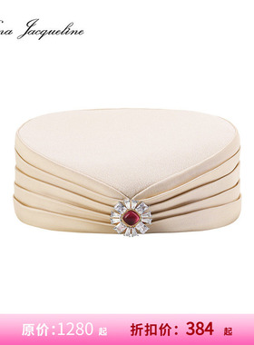 [甄选3折]NanaJacqueline平顶帽女春隐藏固定夹复古钻饰打褶礼帽