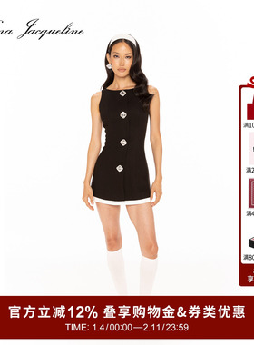 【金玟庭Winter同款】NanaJacqueline平领无袖连衣裙收腰钻扣短裙