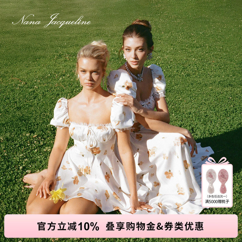NanaJacqueline蕾丝泡泡袖连衣裙
