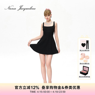【刘亦菲同款】NanaJacqueline方圆领吊带连衣裙减龄伞裙女不易皱