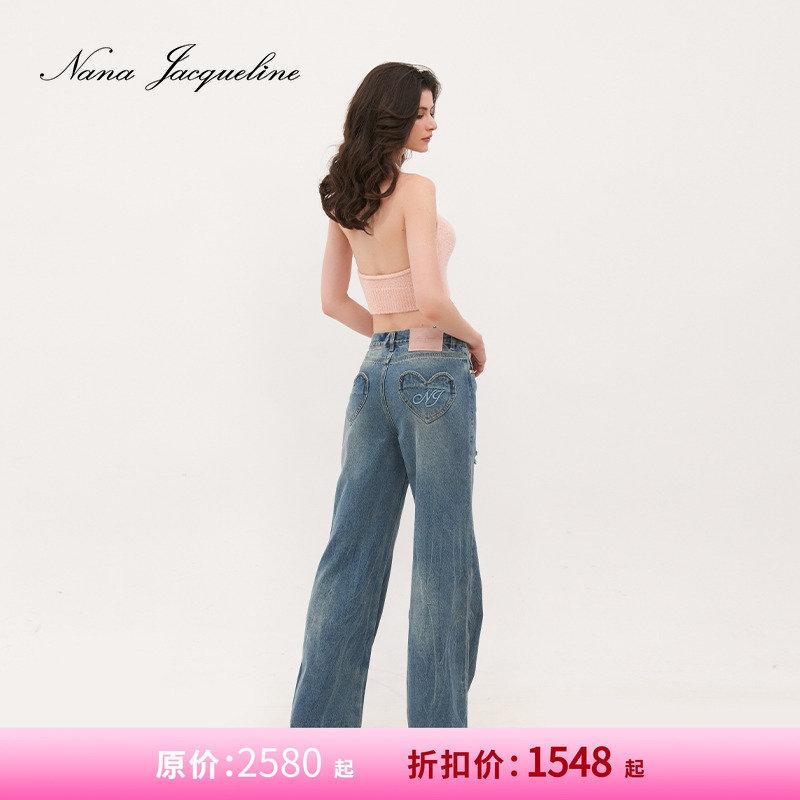 牛仔裤直筒宽松 爱心小口袋设计