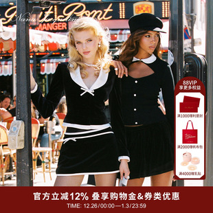 女垫肩西装 丝绒拼色蝴蝶结套装 上衣配半裙 新款 NanaJacqueline冬季