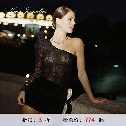 NanaJacqueline连衣裙斜肩蕾丝