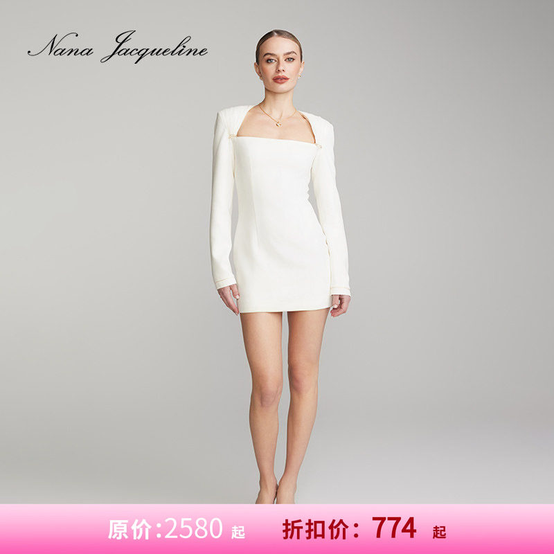 [甄选3折]NanaJacqueline张柏芝同款垫肩捏褶西装连衣裙长袖短裙