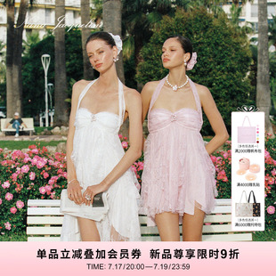 NanaJacqueline早秋新款蕾丝雪纺挂脖连衣裙女飘逸感度假 长/短款