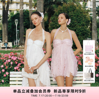 NanaJacqueline早秋新款蕾丝雪纺挂脖连衣裙女飘逸感度假 长/短款