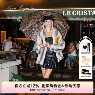 米灰条纹宽松休闲外套 翻领环保皮草女时尚 NanaJacqueline冬季 新款