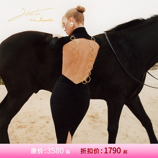 [甄选5折]NanaJacqueline明星同款露背金属环长袖连衣裙荡链长裙