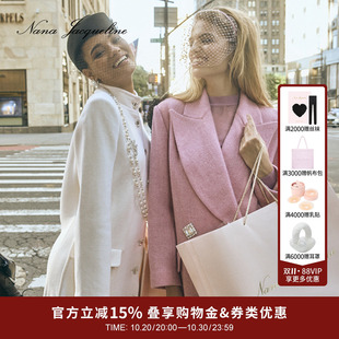 长款 NanaJacqueline钻扣蝴蝶结毛呢外套女冬新款 大衣 明星同款