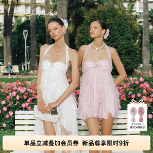 NanaJacqueline早秋新款蕾丝雪纺挂脖连衣裙女飘逸感度假 长/短款