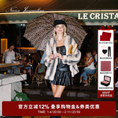 翻领环保皮草女时尚 NanaJacqueline冬季 新款 米灰条纹宽松休闲外套