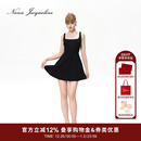 NanaJacqueline方圆领吊带连衣裙减龄伞裙女不易皱 刘亦菲同款