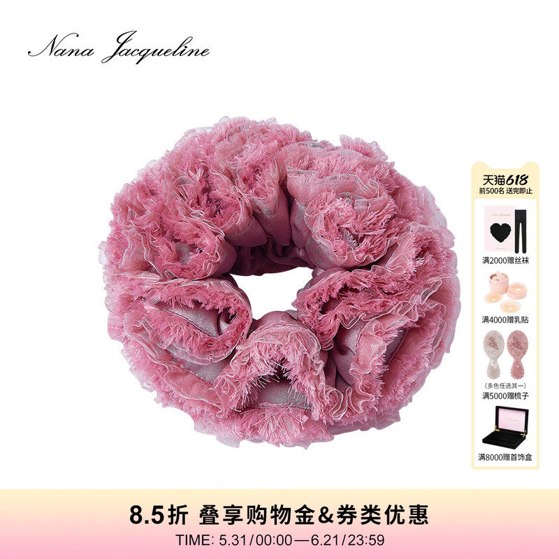 NanaJacqueline弹力缎面雪纺花朵发圈女新款气质减龄百搭发饰头饰