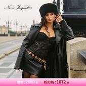 NanaJacqueline蕾丝拼皮连衣裙女新款 甄选4折 复古性感抹胸短裙