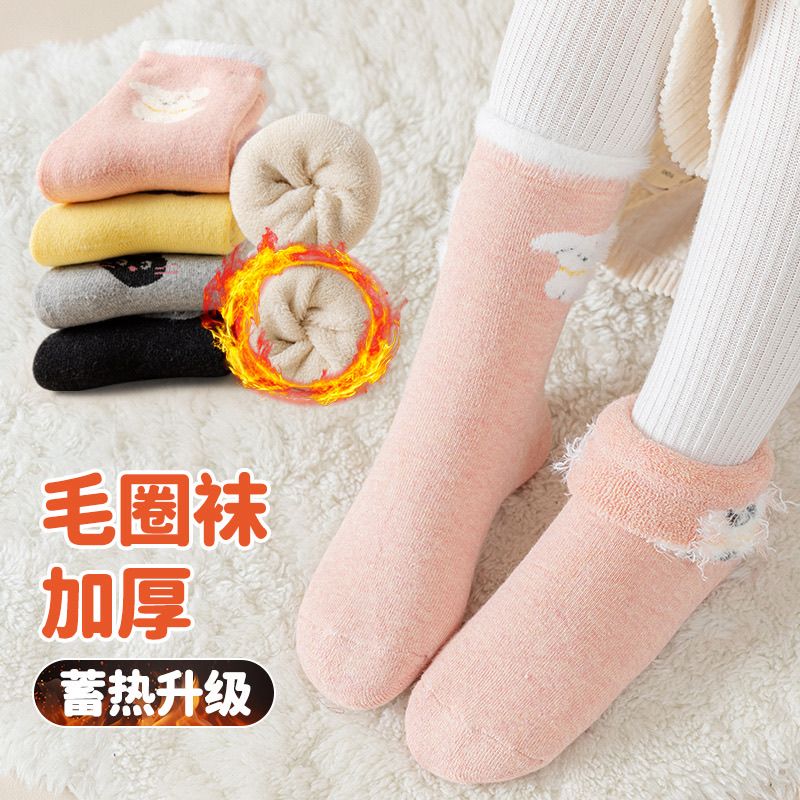 秋冬卡通精梳棉袜加绒加