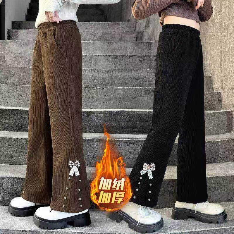 女童裤子2026新款儿童女孩洋气一体喇叭裤加绒加厚大童灯芯绒