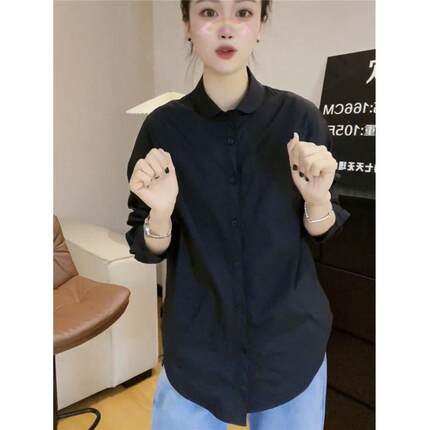 欧货娃娃领黑色衬衫女春秋设计感小众上衣法式高级感内搭叠穿衬衣