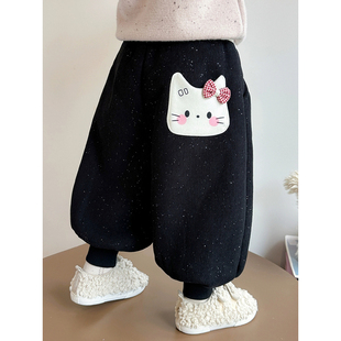 女中小童加绒加厚裤子秋冬季新款洋气儿童可爱百搭宝宝冬装束脚裤