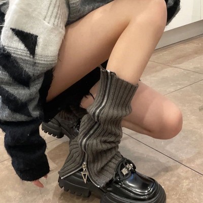 侧拉链袜套堆堆袜腿套女春秋冬季中筒配小皮鞋雪地靴鲨鱼裤针织袜