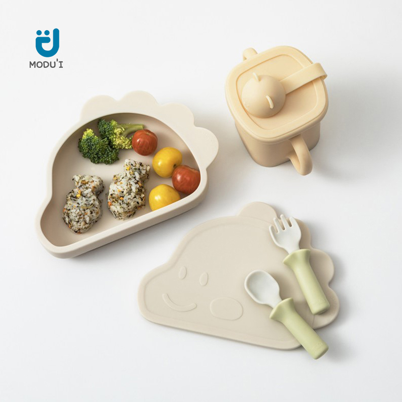 吸盘餐盘带盖modui硅胶儿童辅食