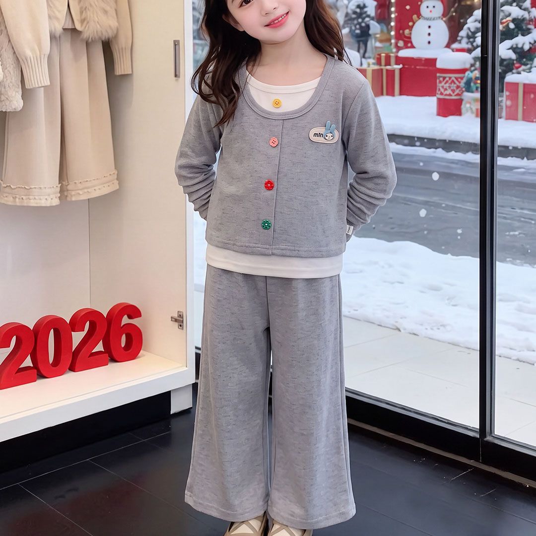 童装女童2026韩版春季新款彩点假两件套装可爱宝宝春秋款超萌爆款
