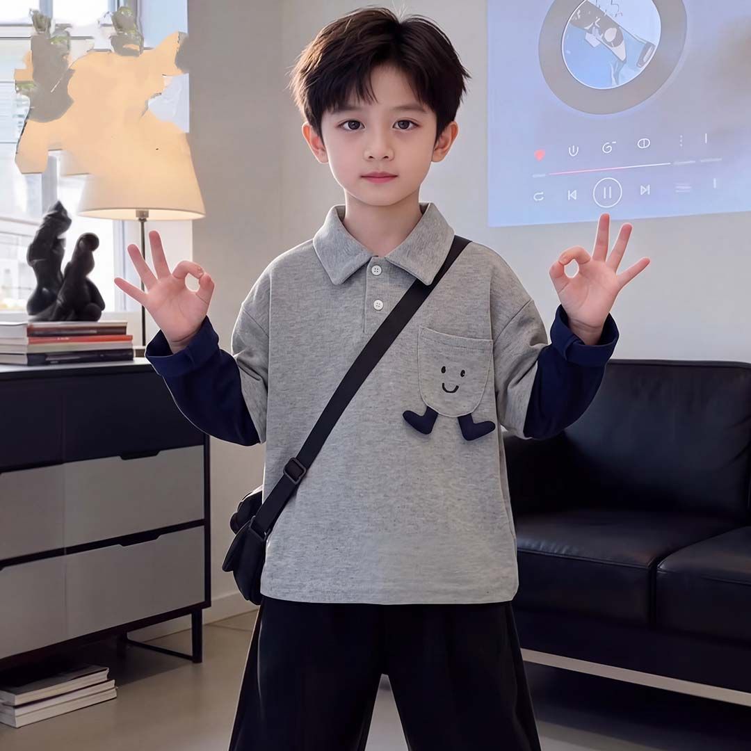 儿童韩版polo衫卡通假两件男童开学春季新款百搭休闲翻领长袖T恤