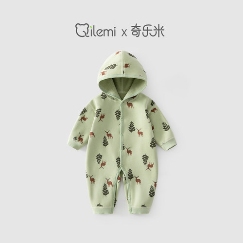 婴儿秋冬加绒连帽哈衣