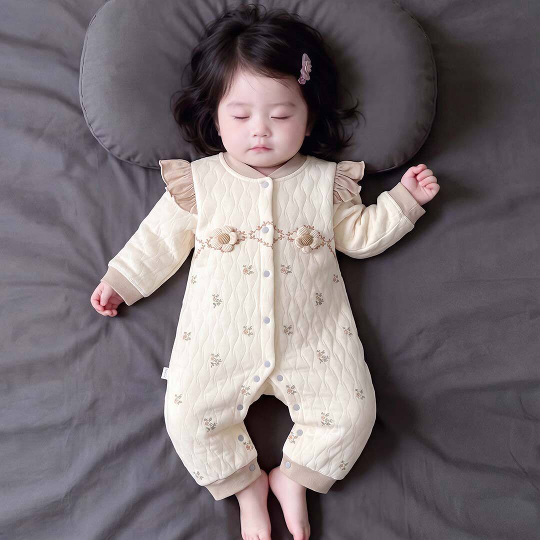 婴儿连体衣春秋季加厚夹棉新生儿三层保暖衣服初生宝宝爬服超萌
