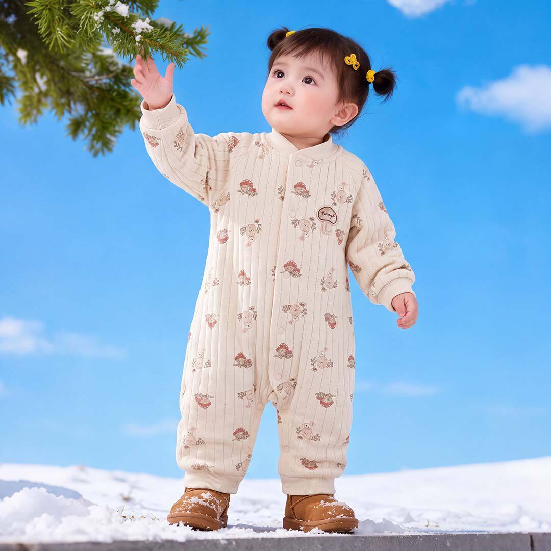 婴儿秋冬保暖连体衣夹棉宝宝薄棉连身哈衣A类新生婴儿爬服通用