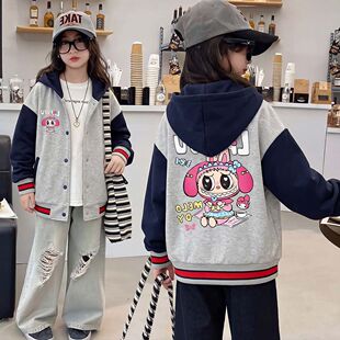 女童连帽棒球服2026春秋新款薄款外套开学外穿学生版中大童显瘦