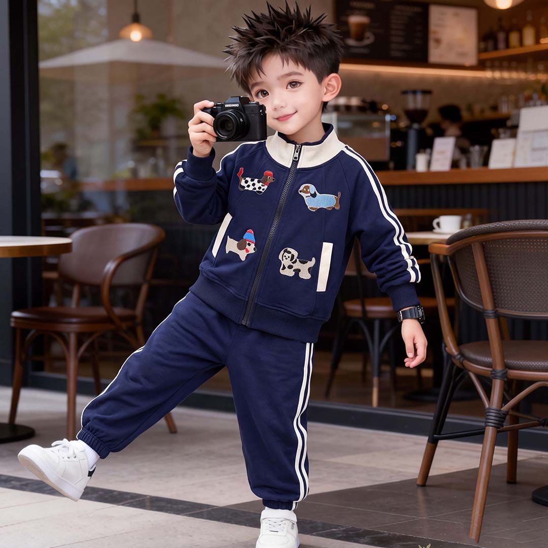 中大童拉链两件套男孩子新款运动韩版套装儿童春秋季时尚卡通童装