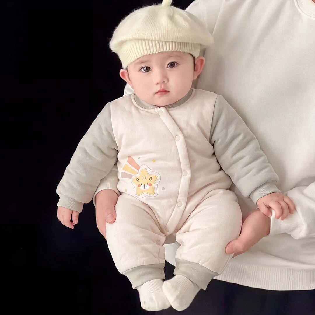 婴儿夹棉连体衣150克秋冬季宝宝衣服冬装加厚保暖连体衣外出休闲