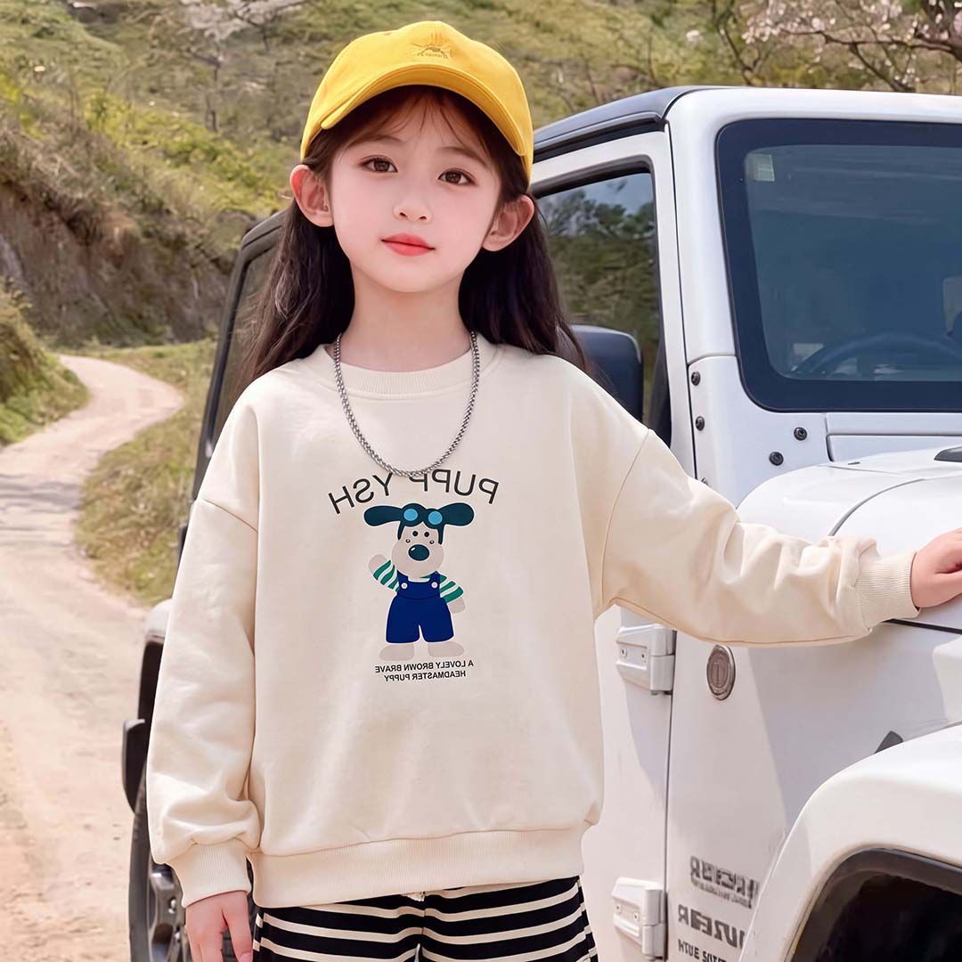 儿童新款秋季卫衣圆领韩版宽松运动长袖上衣女童洋气时尚印花小众