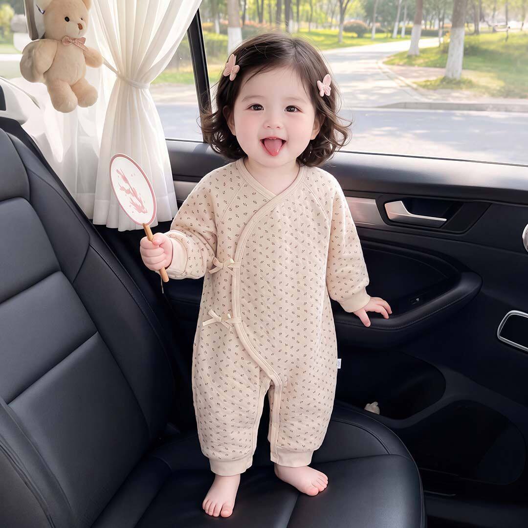婴儿连体衣纯棉a类春秋舒绒打底衣新生儿长袖蝴蝶衣哈衣睡衣柔软