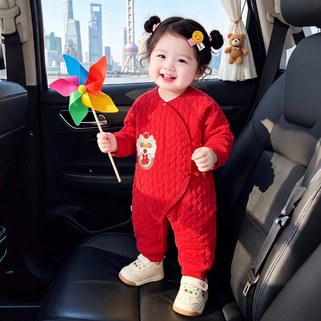 秋冬季婴儿衣服加厚款夹丝保暖新生儿连体衣男女宝宝爬服蝴蝶哈衣